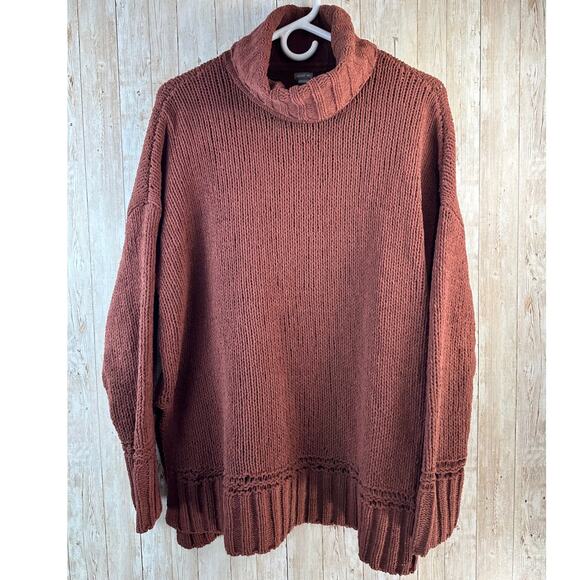 Aerie Sweater Womens M Brown Turtleneck Chenille Ribbed Trim Oversized Comfycore - Picture 1 of 5
